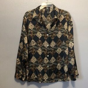 Vintage City Silk shirt Women's 2x diamond argyle 100% silk blouse top Y2K 90s
